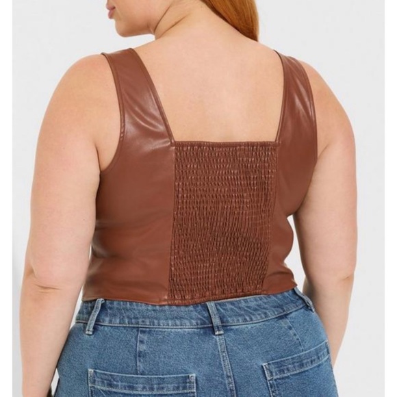 🆕 Brown Faux Leather Cropped Tank Top 1 1X 14 16 NWT Torrid New! - Picture 3 of 5